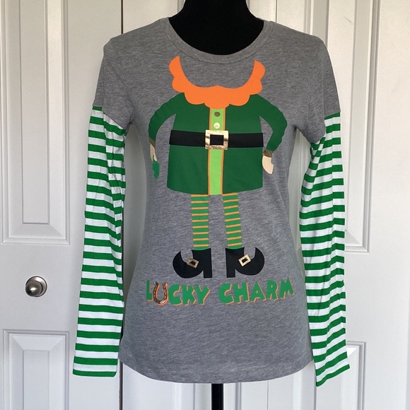 Target Tops - Donating soon! Lucky Charm Medium Long Sleeve St.Patrick’s Shirt Striped Sleeves